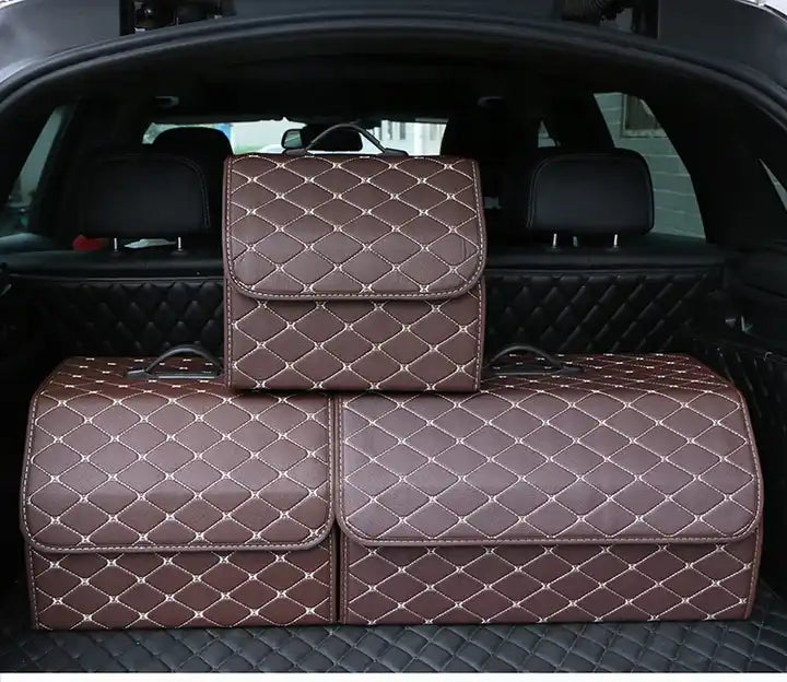 Big Trunk Organizer, Cargo Organizer SUV Trunk Storage Waterproof Collapsible Durable Multi Compartments LE12994 - Delicate Leather
