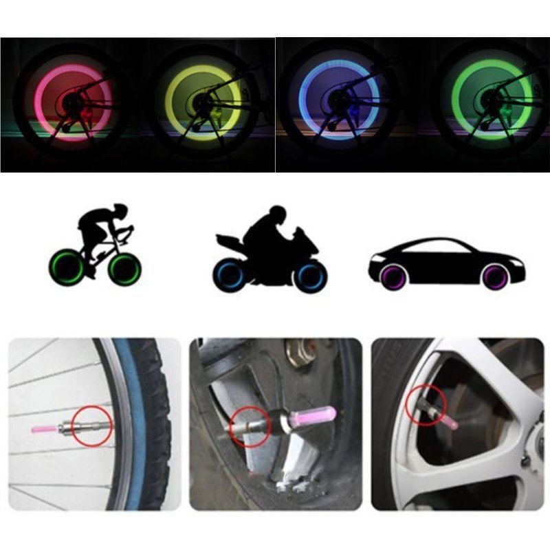 Bike Wheel Lights LED Tire Valve Stem Caps - Colorful ABS for Cars and Bicycles