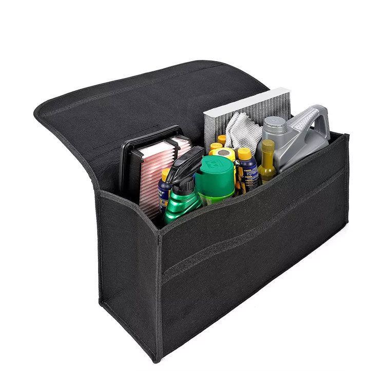 Black Large Anti-Slip Foldable Car Luggage Felt Storage Bag - Trunk Storage Box and Tool Bag - Delicate Leather
