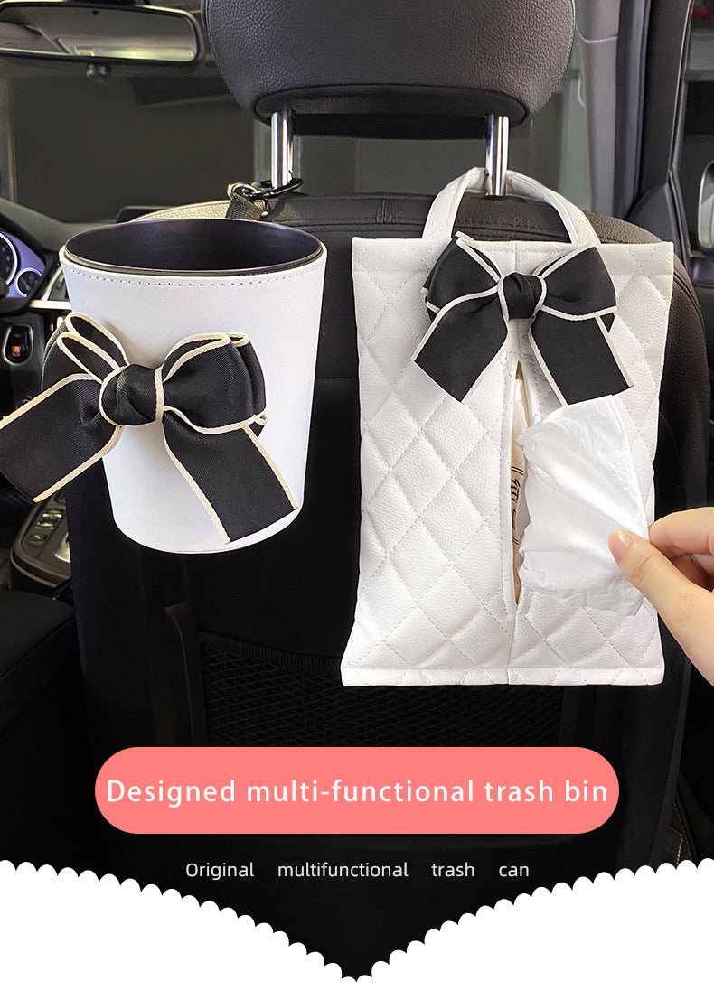 PU Leather Car Trash Can and Napkin Bag - Waterproof Auto Garbage Bag Hanging Car Trash Bin - Delicate Leather
