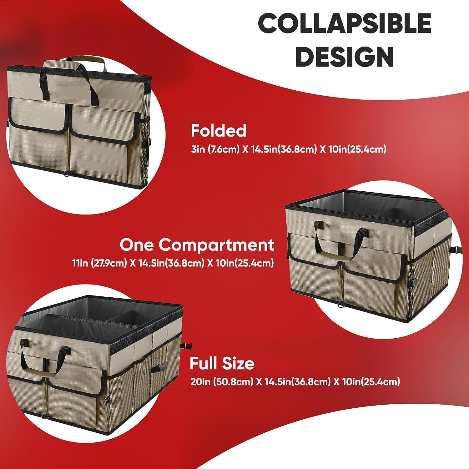 Non-Slip Bottom 600D Fabric Collapsible SUV Storage Box Organizer for Car Trunk - Delicate Leather