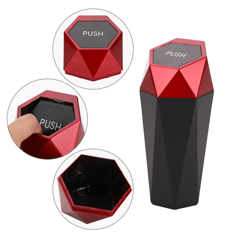 Diamond Shape Plastic Mini Office Home Auto Car Trash Garbage Can with Lid - Delicate Leather