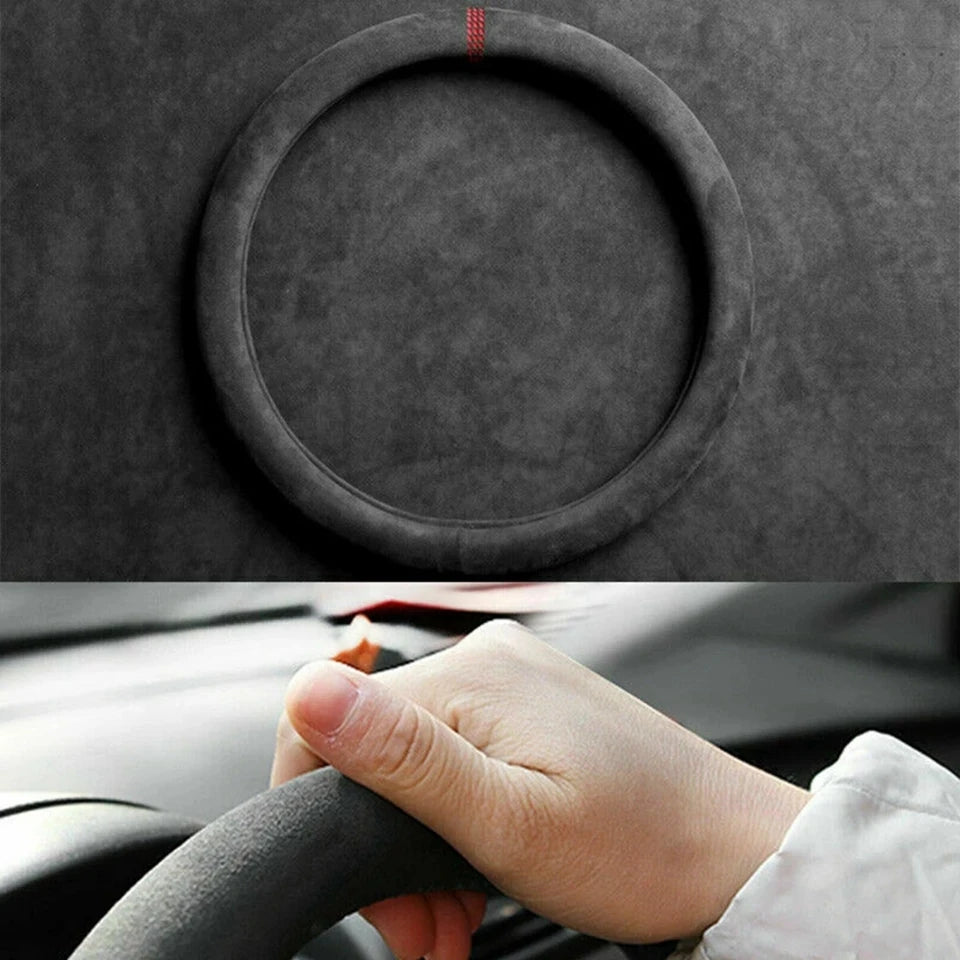 Car Steering Wheel Cover - Cowhide Suede Steering Wheel Wrap - Universal 37-38cm Breathable Steering Cover - Delicate Leather