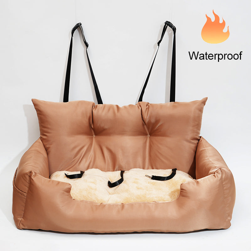 Luxury Removable Waterproof Dog Car Seat Bed - Portable Travel Pet Carrier Bag - Delicate Leather
