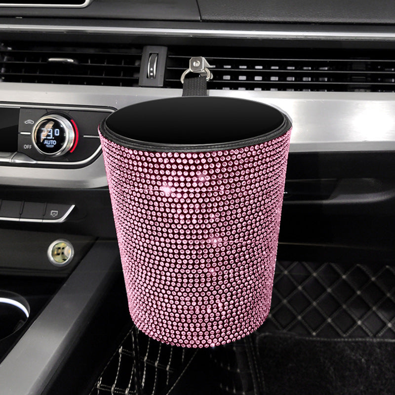 Rhinestone Car Trash Bin - Mini Auto Outlet Air Vent Organizer Rubbish Bag Crystal Garbage Container Storage Box, Car Accessories - Delicate Leather