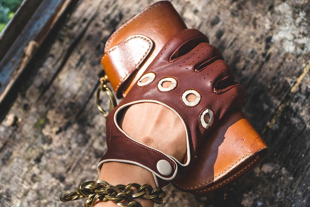 British Retro Sheepskin Leather Gloves - Driving, Motorcycle, Equestrian, Riding, Thin, Summer - Delicate Leather