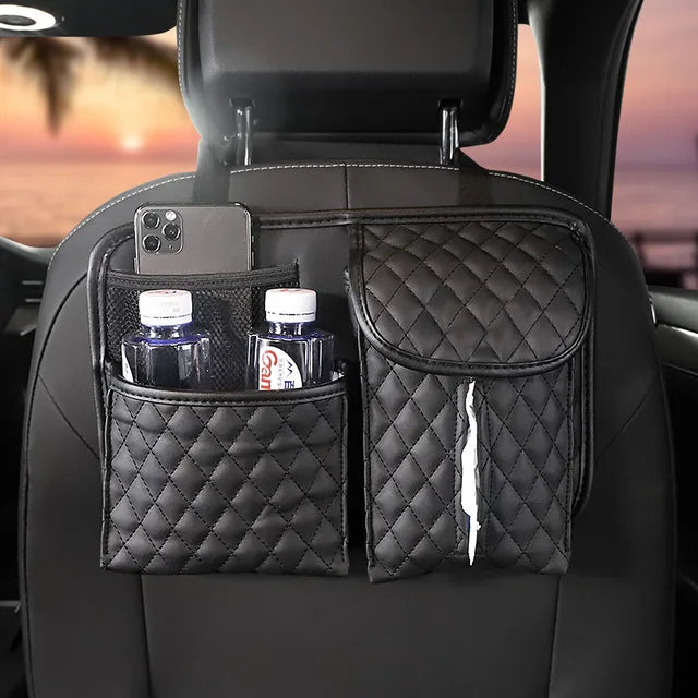 Cute Cartoon Car Paper Tissue Holder - Diamond Crown Auto Backseat Organizer - Delicate Leather