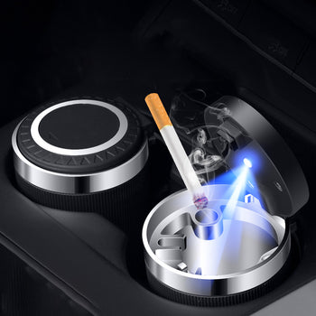 High-Quality Car Ashtray - Cylindrical Smoke Cup Holder with Lid and Metal Lining, 7x7x10 cm - 2 Pack - Delicate Leather