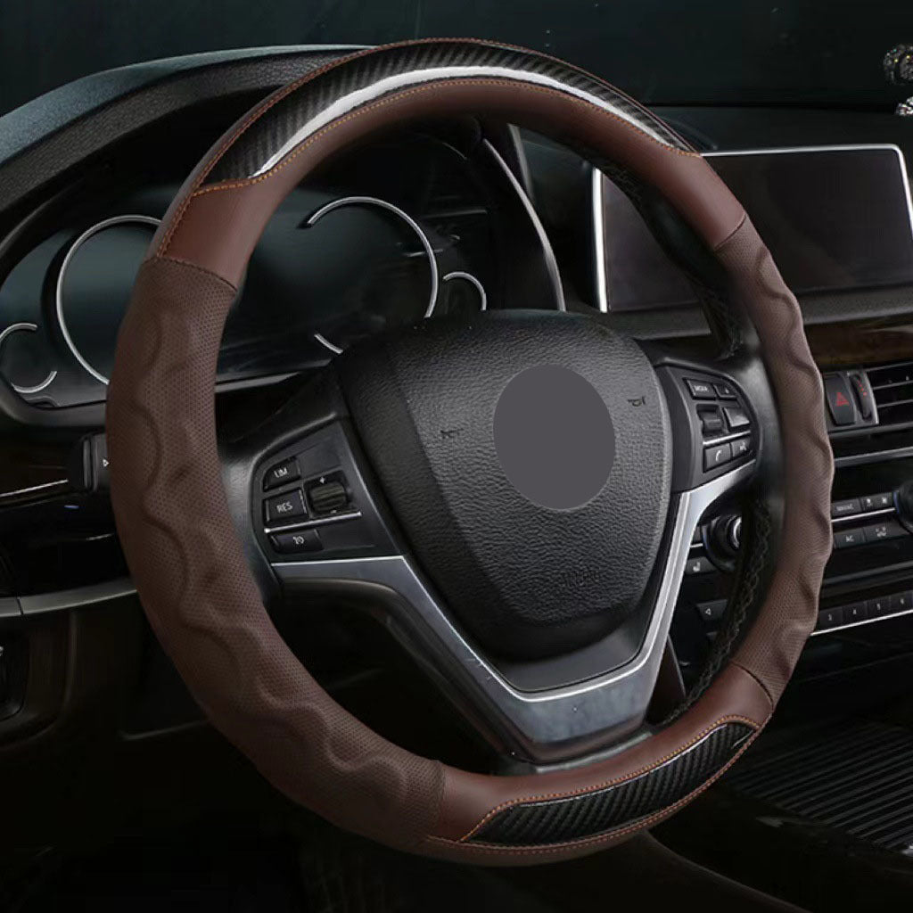 Branded Leather Carbon Fiber Car Steering Wheel Covers - Delicate Leather