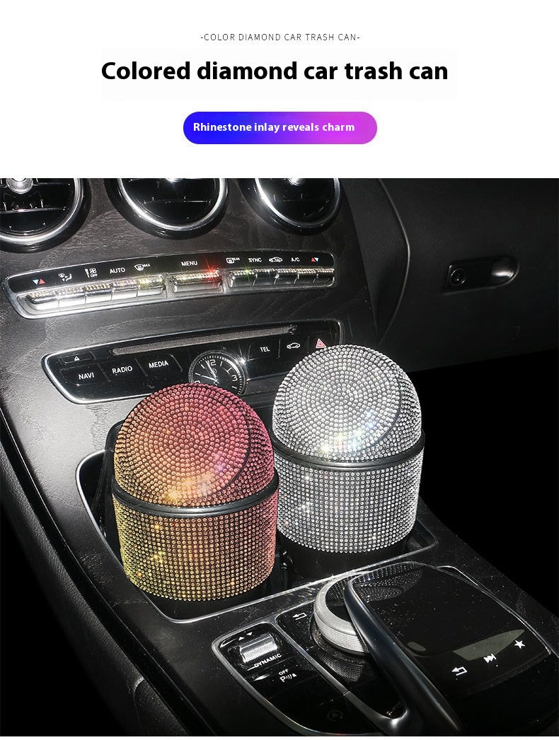 Car Trash Can - Crystal Diamond Auto Dust Case Storage Bottle Holder Sealed Garbage Bin Pressing Type Car Accessories - 2 Pack - Delicate Leather