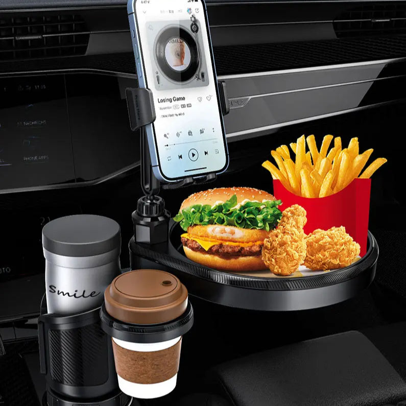 NEW 360° Rotating Adjustable Car Drink Cup Holder with Tray - Multifunctional Storage Car Cup Mount Holder Expander - Delicate Leather
