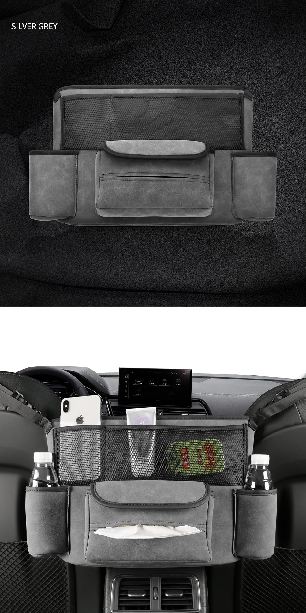 Sheep Suede Car Storage Organizer - Back Seat Pocket Handbag Holder, Custom Fit For Your Cars, Car Accessories - Delicate Leather