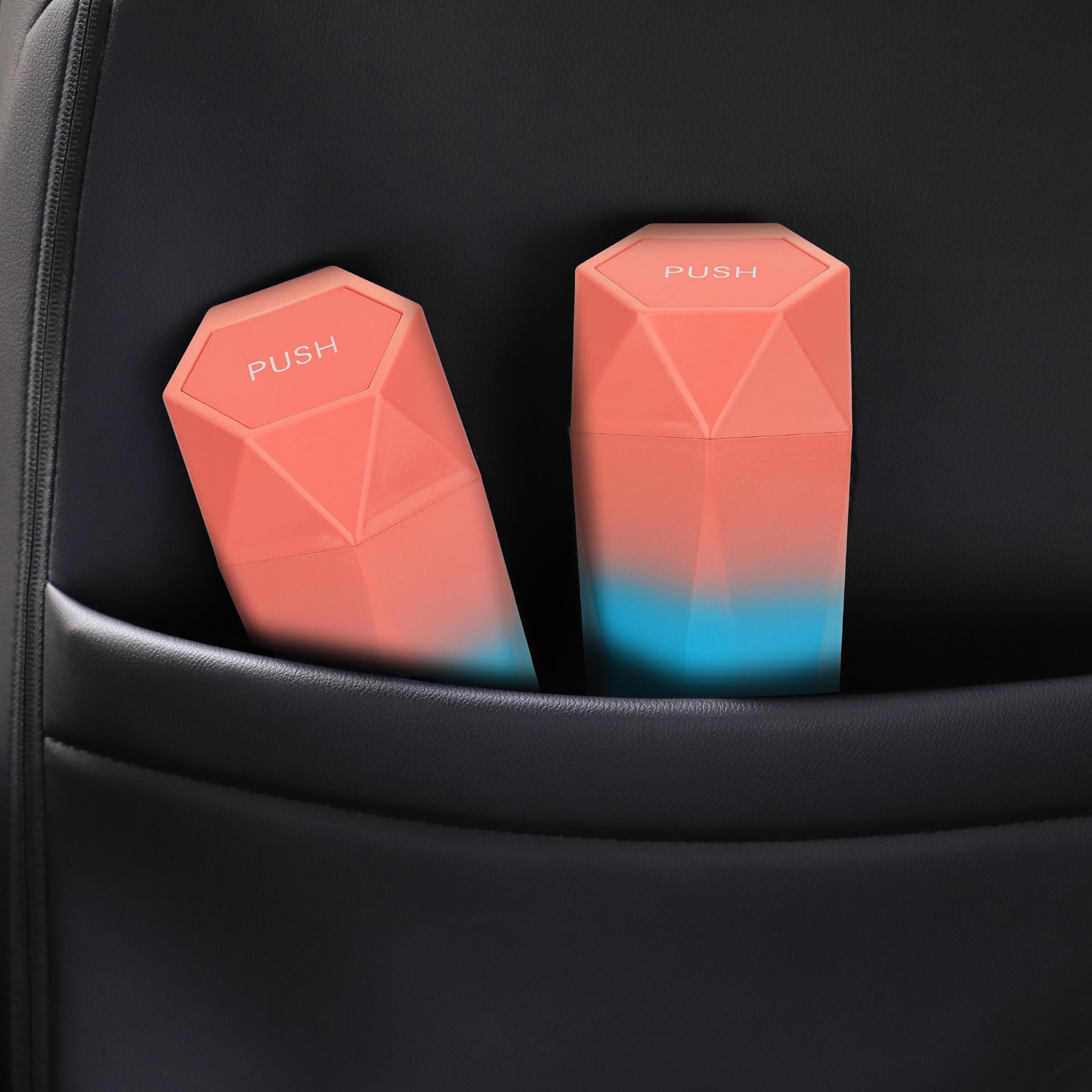 Custom Logo Plastic Bin Trash Containers for Cars - 2 Pack - Delicate Leather