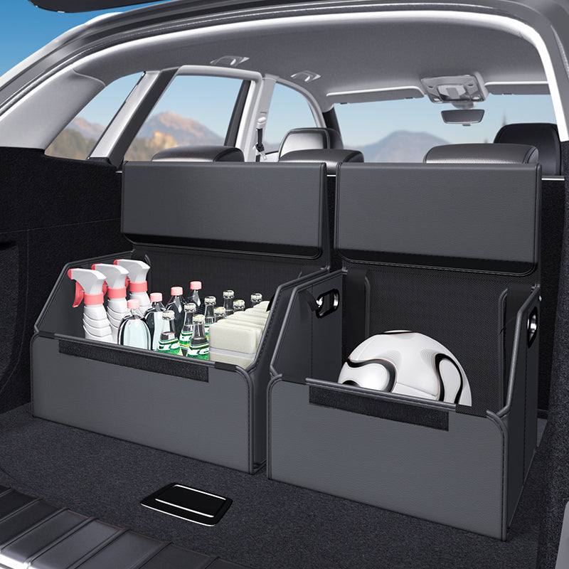 PVC Leather Foldable Universal Storage Box - Collapsible Folding Compartments Car Trunk Organizer - Delicate Leather