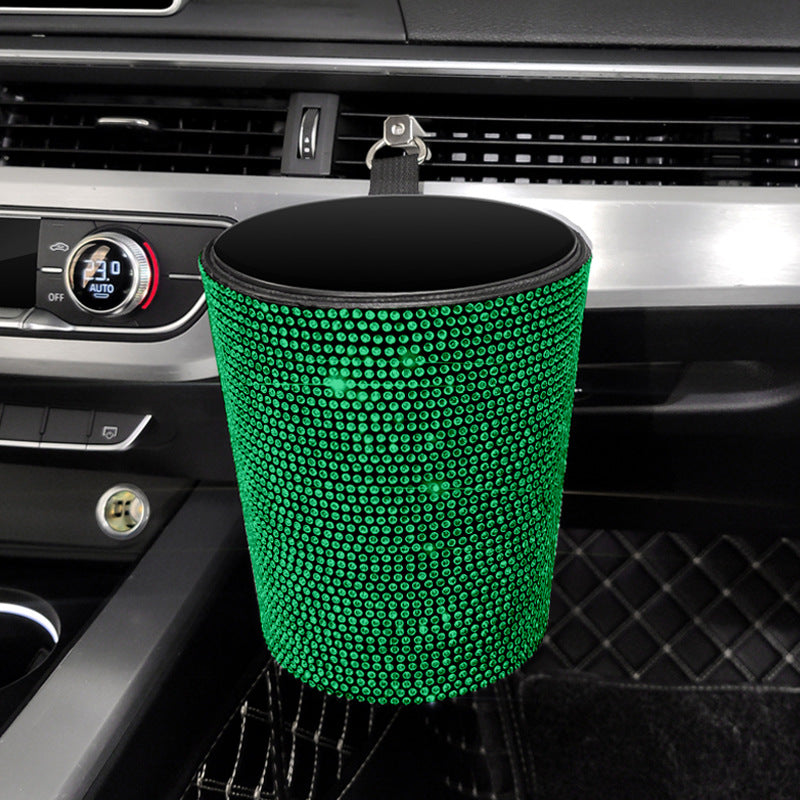 Rhinestone Car Trash Bin - Mini Auto Outlet Air Vent Organizer Rubbish Bag Crystal Garbage Container Storage Box, Car Accessories - Delicate Leather