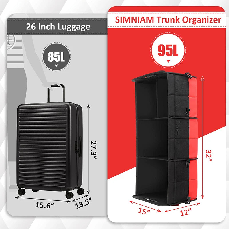 95L Large Collapsible Fortem Cargo Trunk Storage Box - Foldable SUV Car Trunk Organizer - Delicate Leather