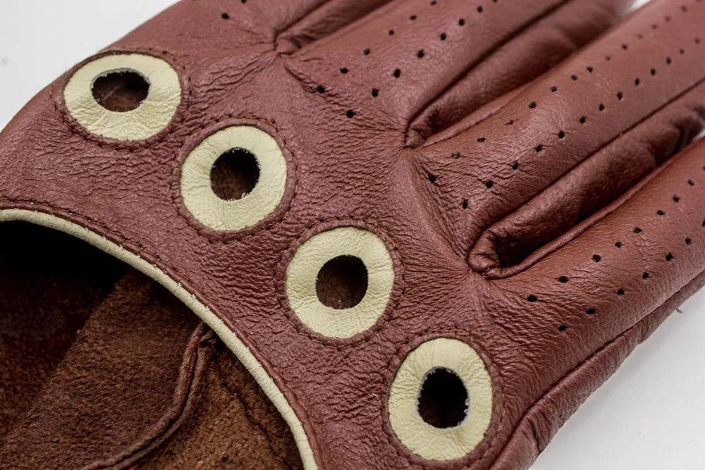 British Retro Sheepskin Leather Gloves - Driving, Motorcycle, Equestrian, Riding, Thin, Summer - Delicate Leather
