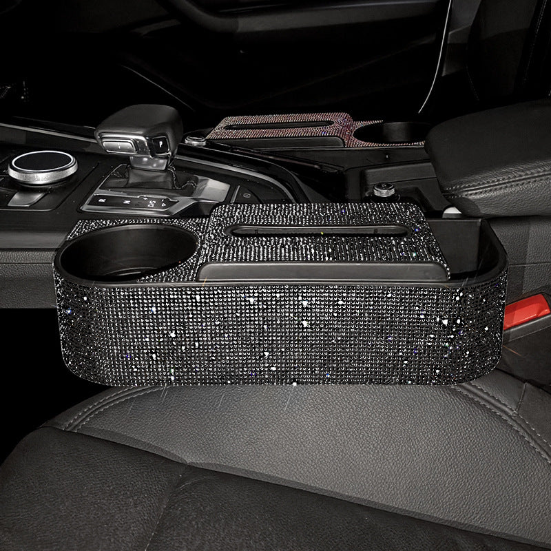 New Bling Rhinestones Car Seat Organizer with Leak-proof Cup Holder, Coin and Key Storage, Tissue Box, Auto Accessories Storage Box