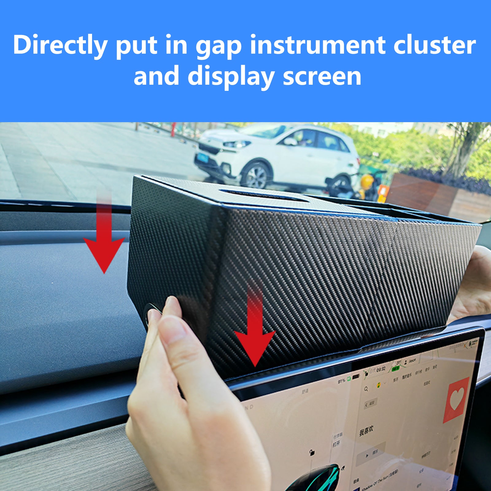 PU Material Screen Storage Organizer Box - Center Console Tissue Holder and Dashboard Hidden Holder - Delicate Leather