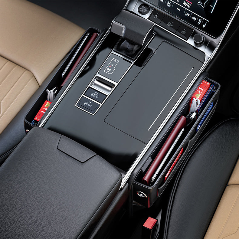 Car Seat Gap Filler Organizer, Custom For All Cars, Universal PU Leather Console Side Front Seat Storage Box - Car Seat Gap Filler and Organizer - Delicate Leather