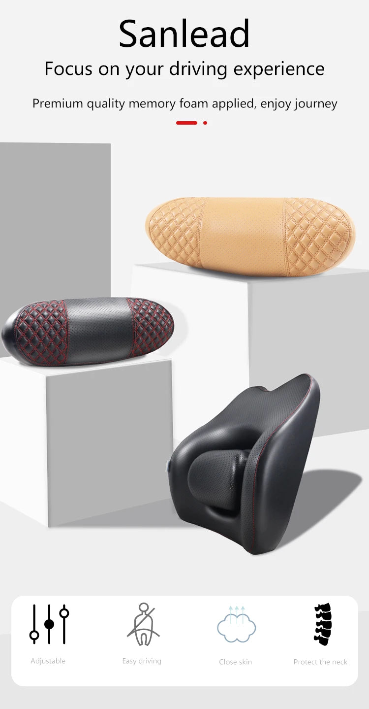 Enhance Your Travel Comfort with Car Head and Neck Pad: Premium Leather Car Pillow with Memory Cotton Seat for Restful Sleep on the Road - Delicate Leather