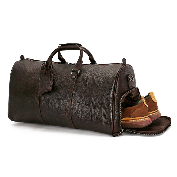 Large Capacity Vintage Men's Real Leather Cowhide Weekender Duffel Bag - Delicate Leather