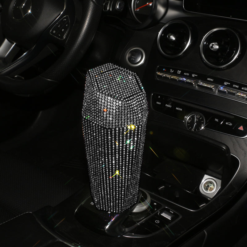 New Bling Diamond-Shaped Car Trash Can with Lid - Mini Garbage Storage Box - Delicate Leather