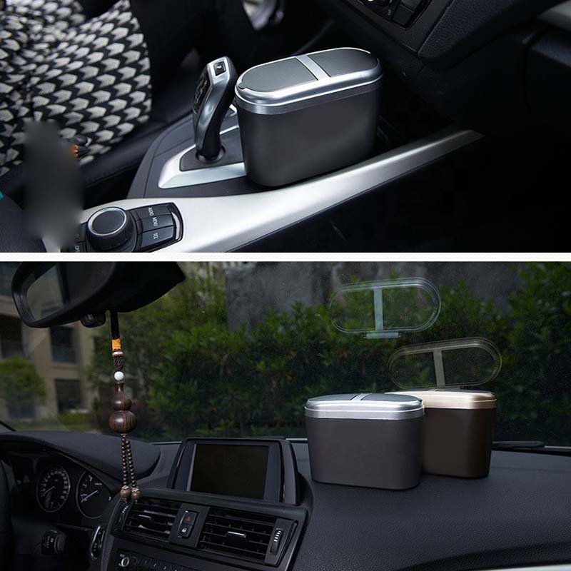 New Arrival Eco-friendly Desktop Mini Car Trash Can with Double Cover - Delicate Leather