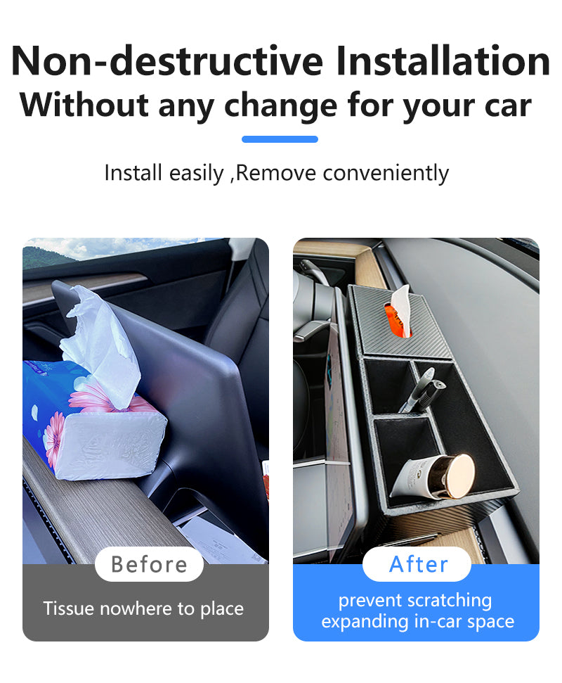 PU Material Screen Storage Organizer Box - Center Console Tissue Holder and Dashboard Hidden Holder - Delicate Leather