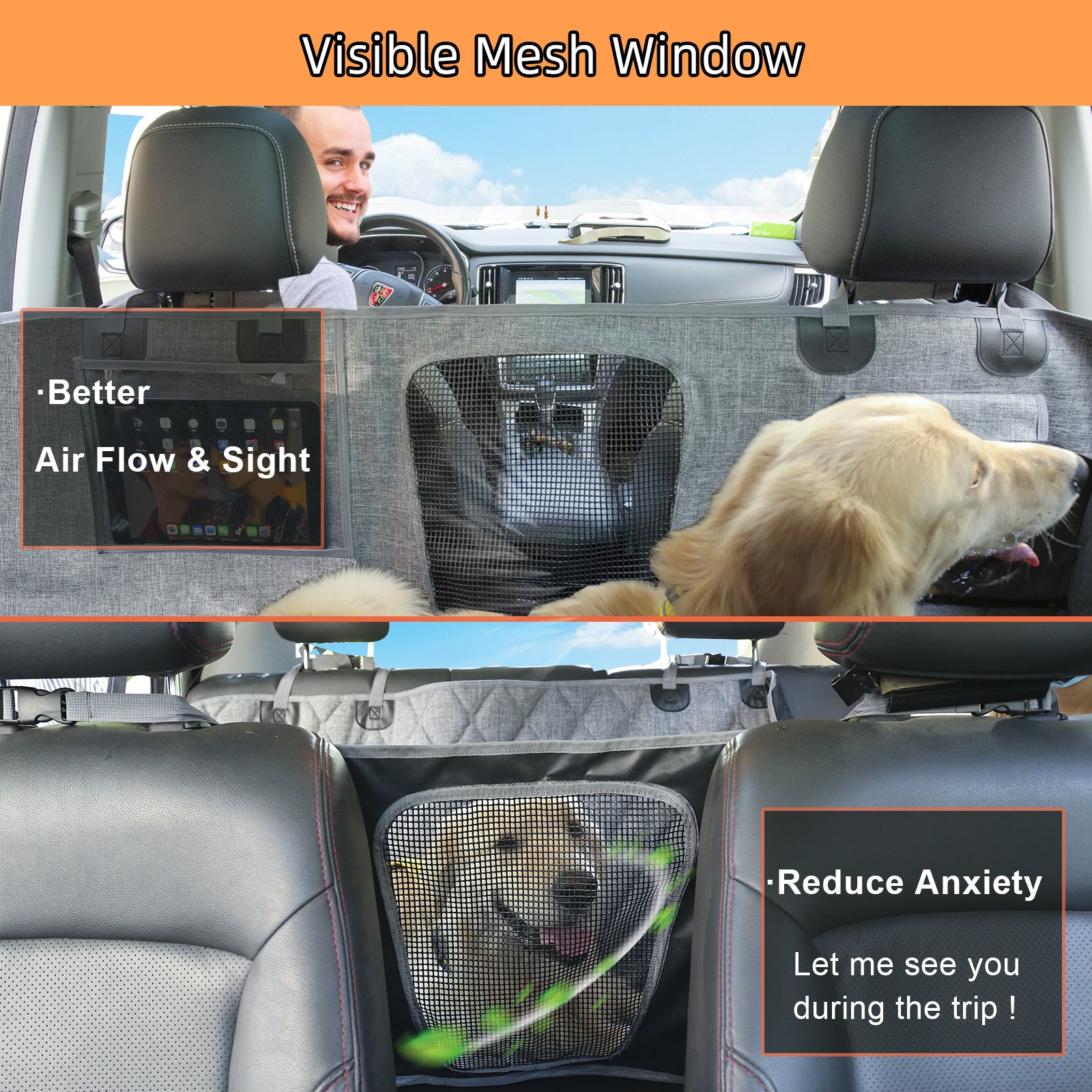 Luxury Waterproof Protector Active Pets Dog Car Seat Cover for Back Seat - Delicate Leather