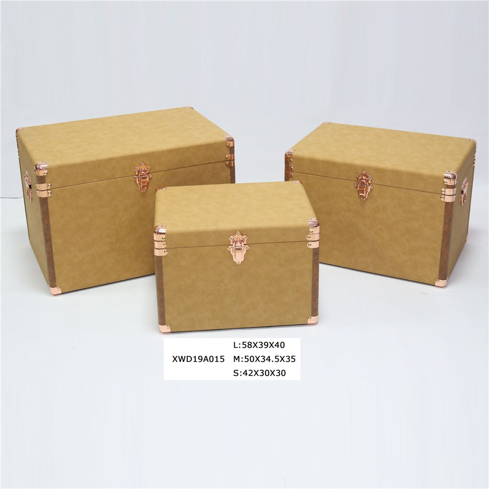 Small Vintage Leather Storage Drawer Trunk - Set Of 3 - Delicate Leather