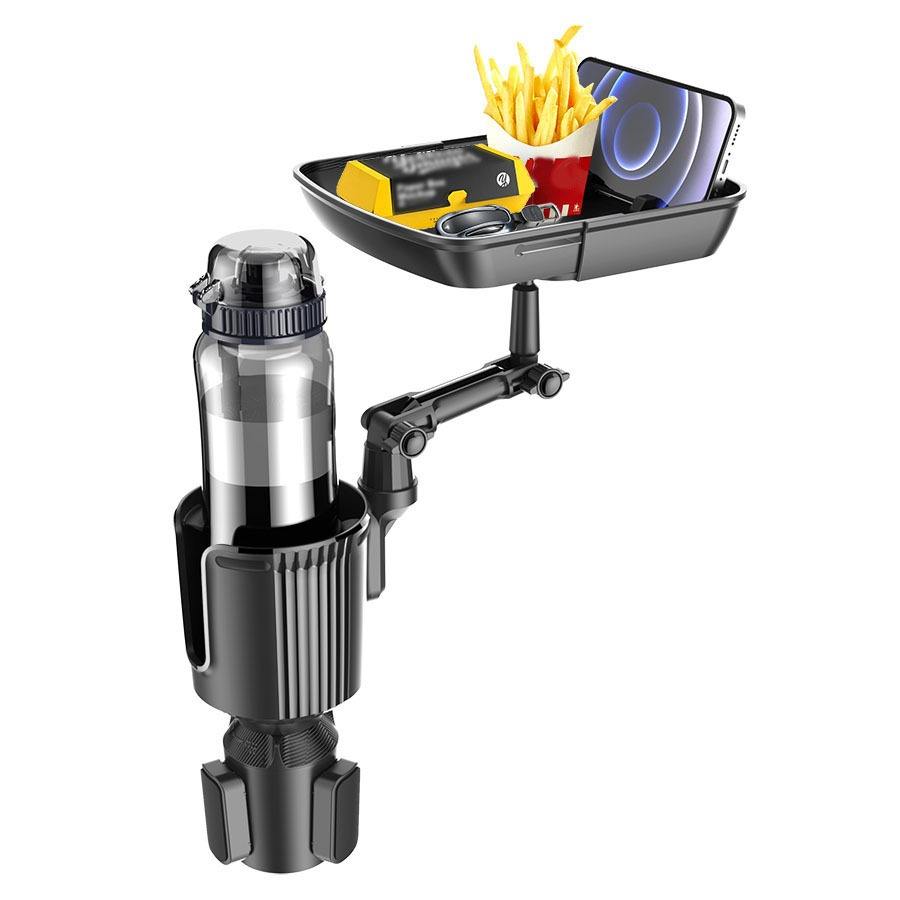 360° Rotating Adjustable Car Drink Cup Holder with Tray - Multifunctional Storage Car Cup Mount Holder Expander, Custom fit for Car - Delicate Leather