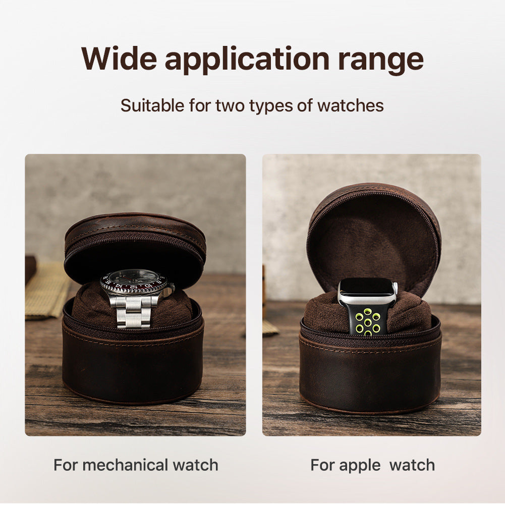 Portable Outdoor Leather Watch Organizer - Vintage Single Watch Travel Case with Removable Watch Pillow - Delicate Leather