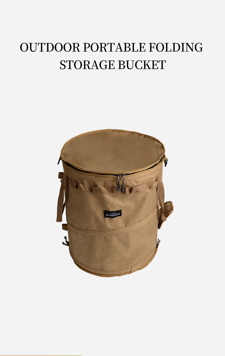 Portable Sundries Laundry Basket - Garden Yard Rubbish Bag and Outdoor Folding Trash Can - Delicate Leather