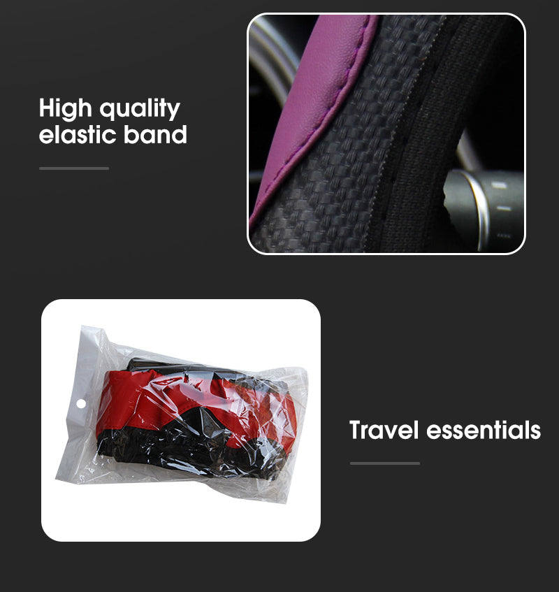 Car Steering Wheel Cover - Breathable Anti-Slip PU Leather Carbon Fiber Steering Cover - Delicate Leather