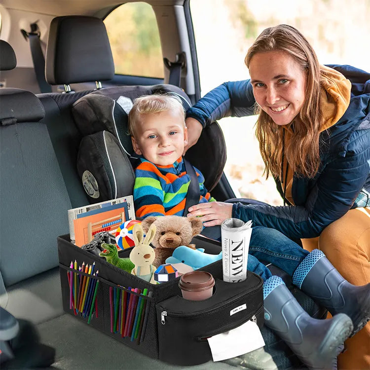 Premium Car Seat Organizer with Cup Holders - Durable and Versatile Storage Solution - Delicate Leather