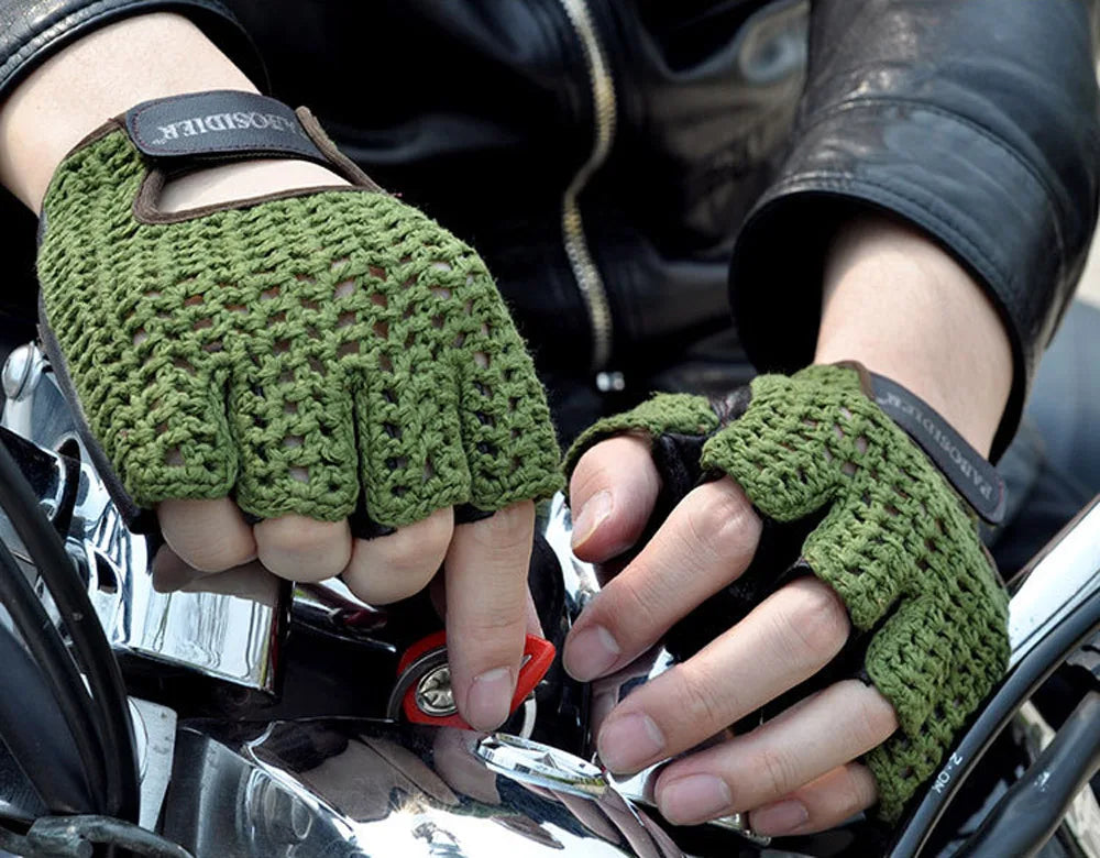 Leather Mesh Fingerless Gloves - Motocross, Fishnet, Car Driving, Tactical, Motorcycle Accessories, Work, Cycling Men's Gloves - Delicate Leather