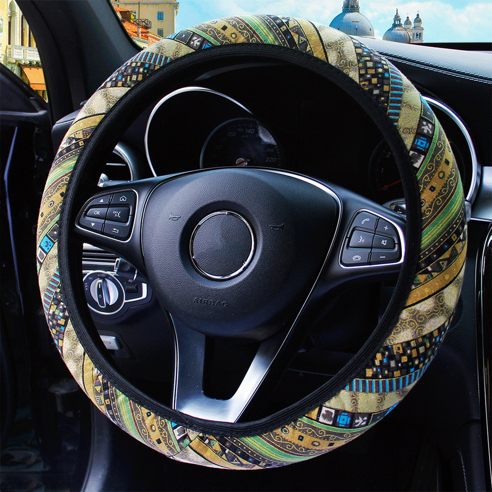 37-38cm Universal Elastic Car Steering Wheel Cover - Four Seasons Ethnic Style Car Interior Accessories