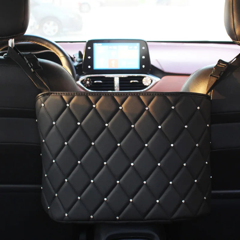 Crystal Rhinestone PU Leather Car Storage Bag Organizer - Delicate Leather