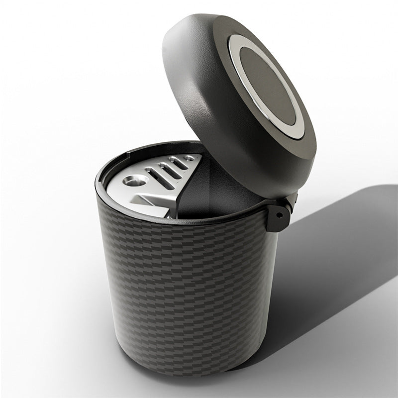 Car Trash Bin with Lid and Detachable Car Ashtray - Compact and Portable Waste and Ash Organizer for Vehicles - Delicate Leather