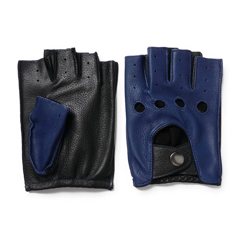 New Arrival Spring Men's Leather Gloves - 100% Goatskin Half Finger Fingerless Gym Fitness Driving Gloves - Delicate Leather