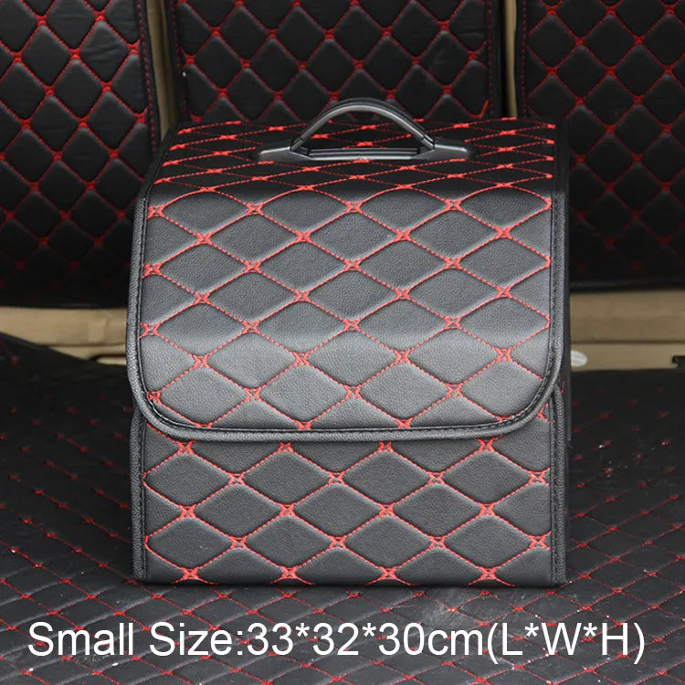 Collapsible Car Storage Organizer with Lid - PU Leather Trunk Storage Box for Auto Cargo - Delicate Leather