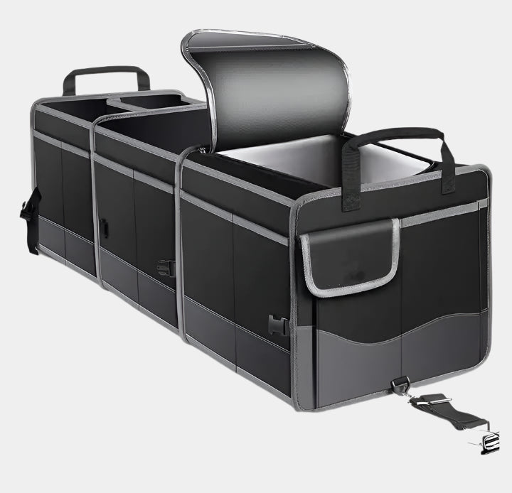 Collapsible Trunk Storage Organizer with Integrated Cooler, Spacious Multi-Compartment Design, and Waterproof Features for Cars - Delicate Leather
