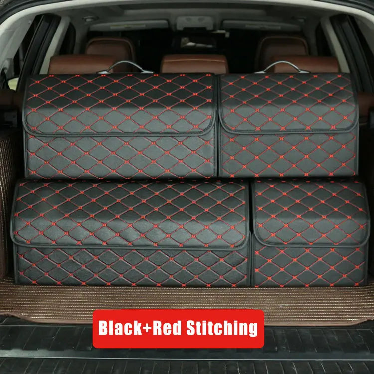 Premium PU Leather Car Trunk Storage Organizer - Multi-Functional and Foldable - Delicate Leather