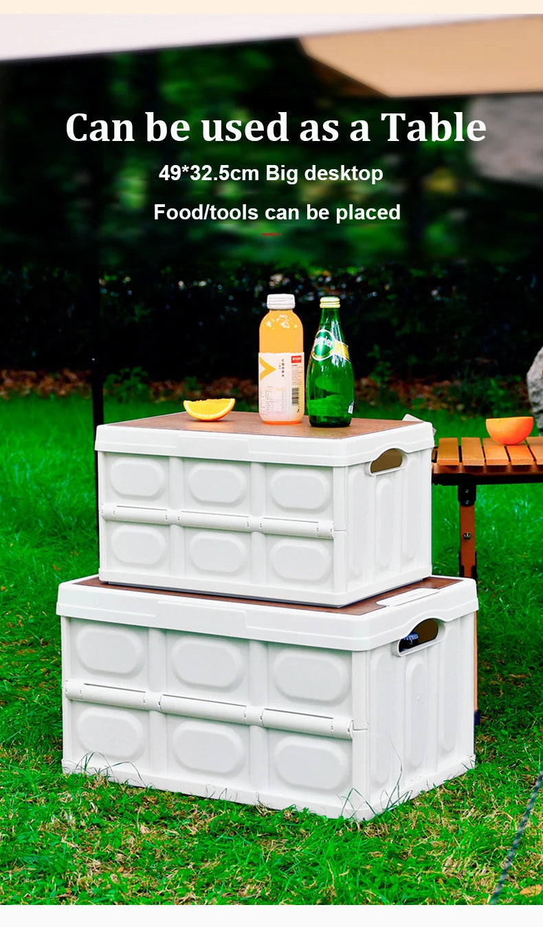 Car Storage Box Made of Durable Plastic Material with Wooden Lid - Ideal for Camping and Storage Needs - Delicate Leather