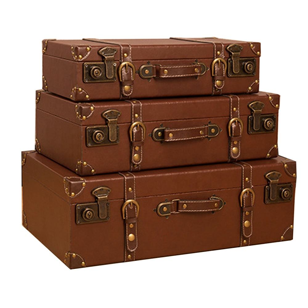 In Stock Vintage Leather Handmade Retro Classical Luggage Old Box Steamer Trunk Suitcase - Delicate Leather