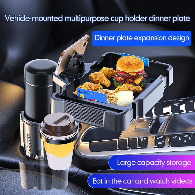 Car Cup Holder Tray - Adjustable Car Tray Table with Phone Slot and 360° Rotation Drink Holder, Custom fit for Car - Delicate Leather