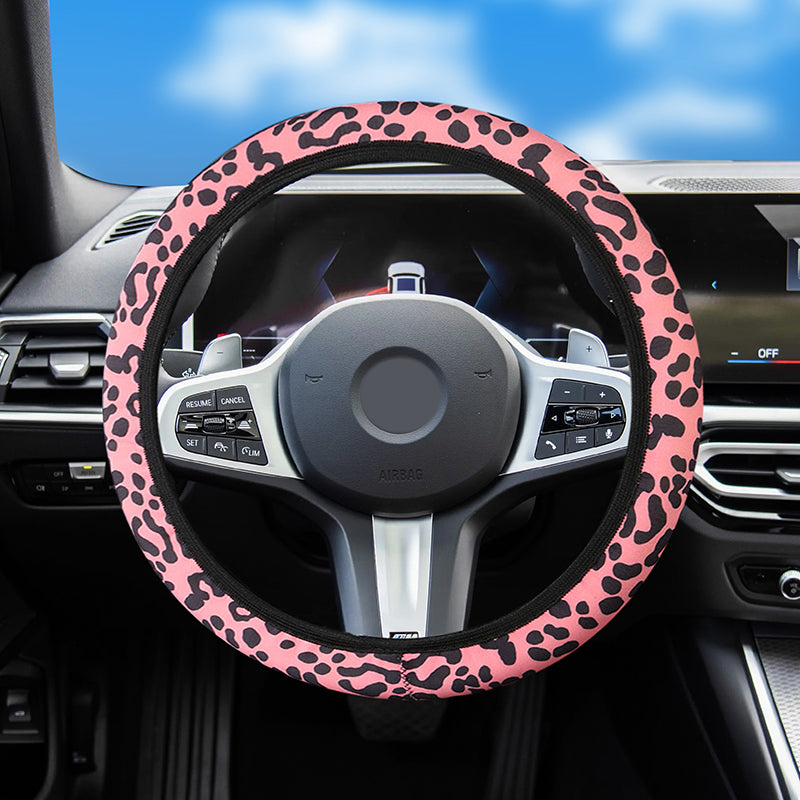 2024 New Universal Non-slip Leopard Print Leather Elastic Steering Wheel Cover