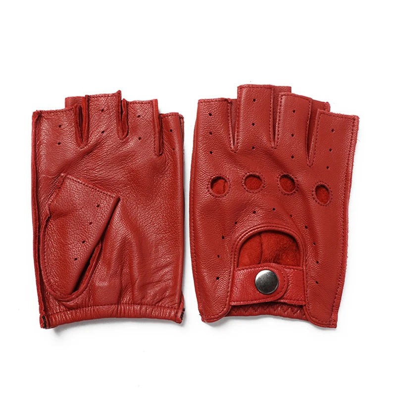 New Arrival Spring Men's Leather Gloves - 100% Goatskin Half Finger Fingerless Gym Fitness Driving Gloves - Delicate Leather