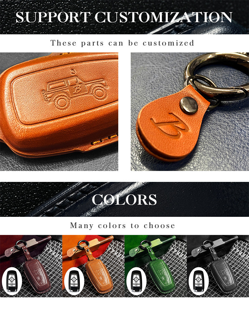 Car Customized Leather Key Cover for Ford Bronco - Handmade Luxury Car Key Cover Case - Delicate Leather